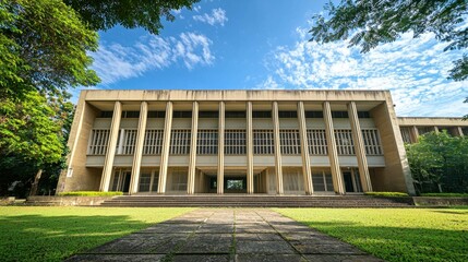 Modern Architecture of Educational Building Surrounded by Nature