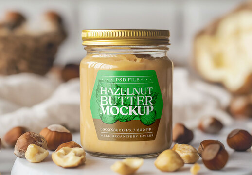 Hazelnut Butter Jar Packaging Mockup for Design and Branding Projects