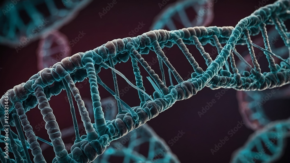 Poster detailed visualization of molecular structure of dna highlighting its double helix form and intricat