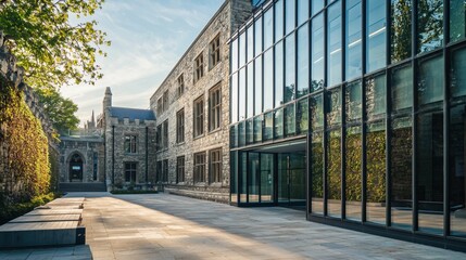 Modern Architecture Blends with Historic Building in Urban Setting