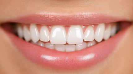 A close-up shot woman's smile with white beautiful teeth, dental illustration banner 