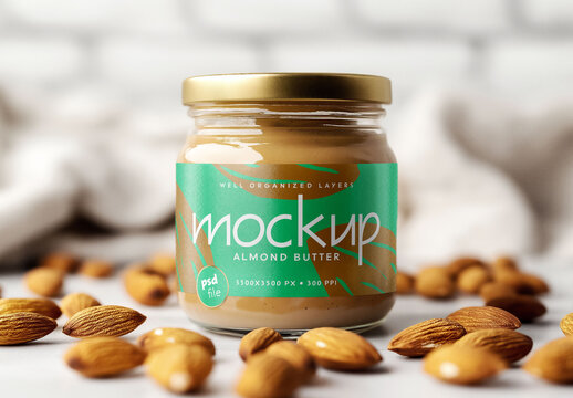 Almond Butter Jar Packaging Mockup for Design and Branding Projects