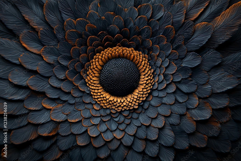 Poster a stunning close-up of intricate, layered textures resembling petals or feathers, creating a mesmeri