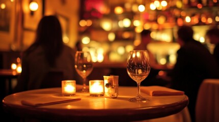 romantic bar with candlelit tables, soft music playing in the background, and intimate corners, making it the perfect place for a quiet drink with a loved one