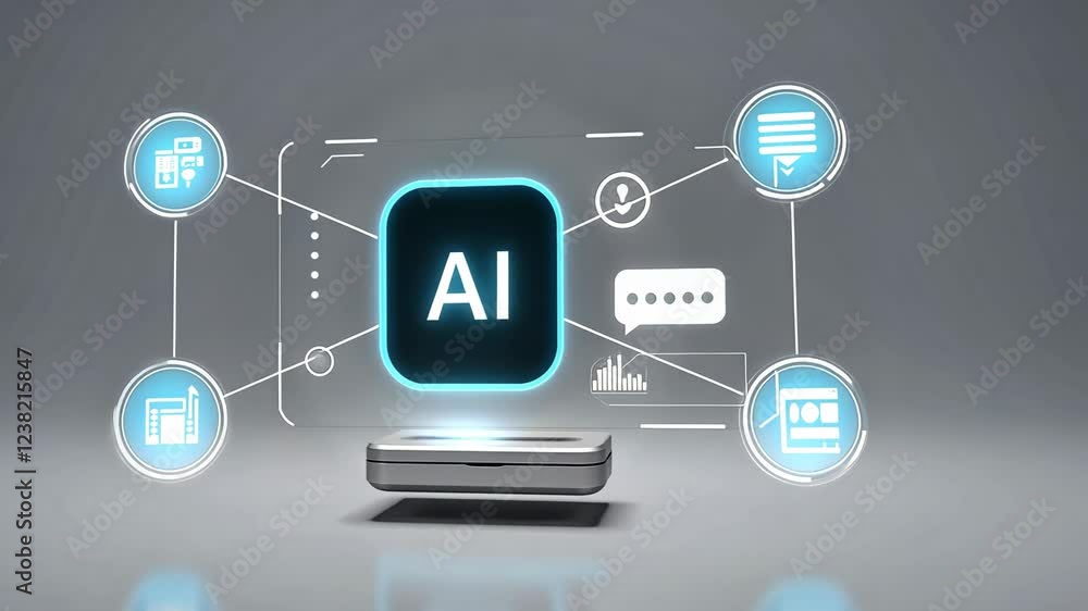 Poster ai, technology and digital concept with artificial intelligence for network, machine learning and in