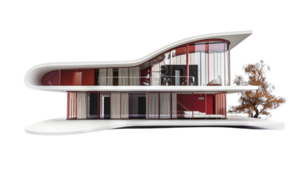 Modern house with curvy design on transparent background