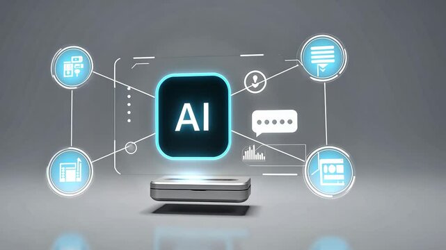 AI, technology and digital concept with artificial intelligence for network, machine learning and innovation, future and data with interface, connection and communication, graphic
