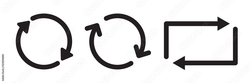 Wall mural repeat icon set. exchange and reverse switch vector symbol in a black filled and outlined style. ren