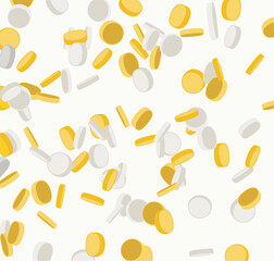Flying cartoon coins cash money flat Vector rain shower, business success, lottery and casino game prize concept illustration on white background