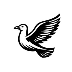 Majestic Seagull in Flight: A Black and White Vector Graphic of a Bird Taking Flight, Symbolizing Freedom and Peace