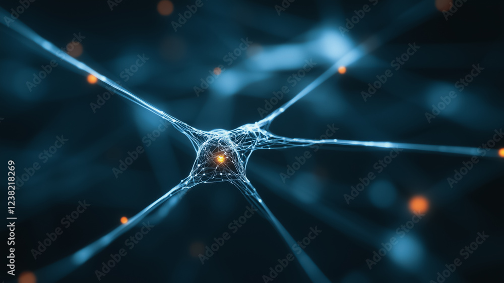 Poster neuron network: a mesmerizing microscopic view of a neuron, showcasing its intricate network of dend