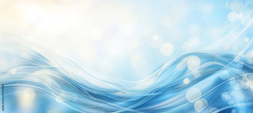 Poster soft blue waves create serene background with blurred light effects, evoking sense of calm and tranq