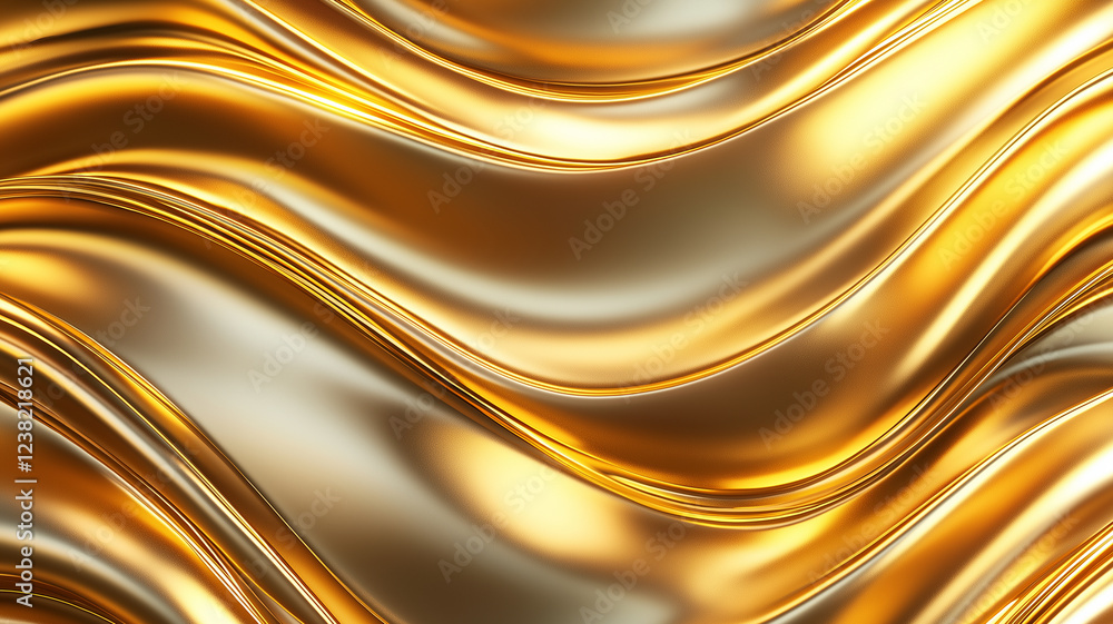Poster shiny golden background with wavy texture, creating luxurious and elegant feel. smooth curves reflec