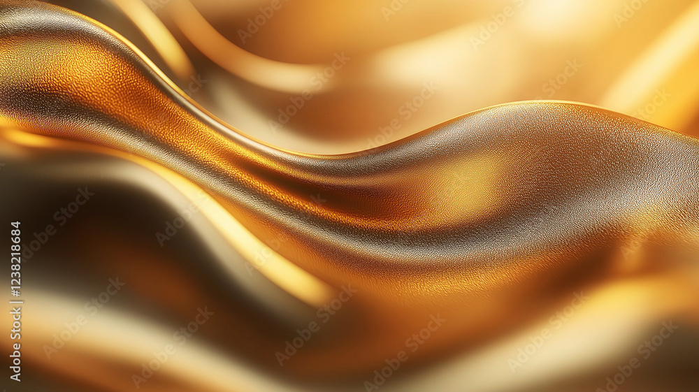 Poster shiny golden fabric with wavy texture creates luxurious and elegant background. smooth surface refle