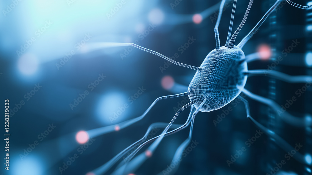 Poster neural network: a microscopic view of a neuron with its intricate network of dendrites and axons, a 