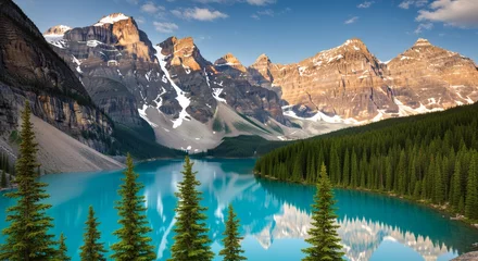 Papier peint photo  Stunning Mountain Lake Landscape at Sunrise with Crystal Clear Reflection  © Misi