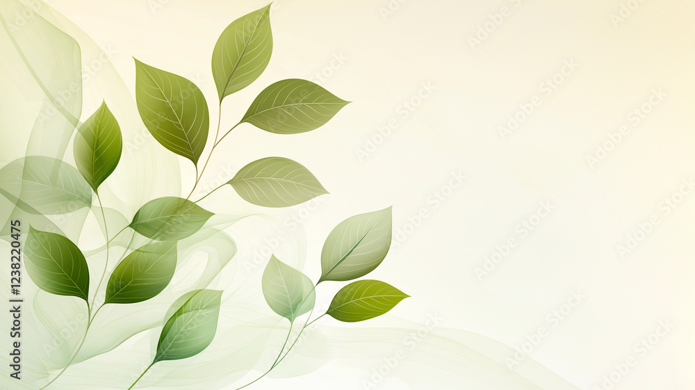 Poster fresh green leaves gently floating against soft, light background create serene and calming atmosphe