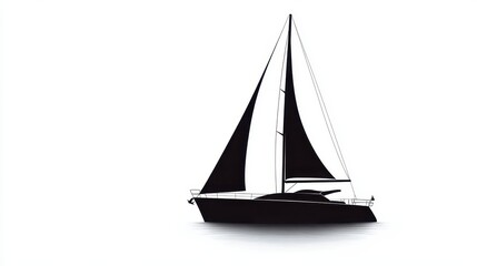 The graceful silhouette of a yacht glides smoothly over tranquil waters, set against a stark white backdrop, perfectly encapsulating a sense of serene maritime solitude