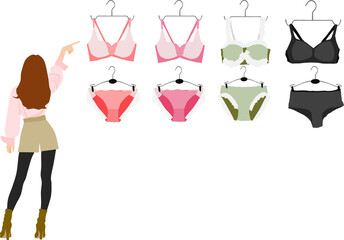 ランジェリーを選ぶ女性のイラスト