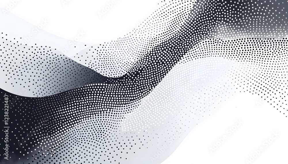 Poster abstract grayscale wave pattern of dots and curves