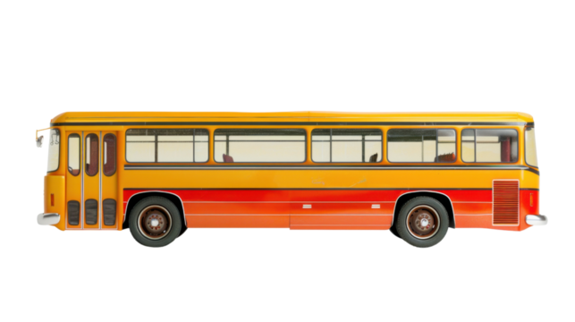 Vintage orange and yellow public transport bus isolated on transparent background - Powered by Adobe