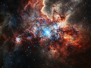 Obraz premium Cosmic Heart Nebula with Blue Center - Space Background for Phone