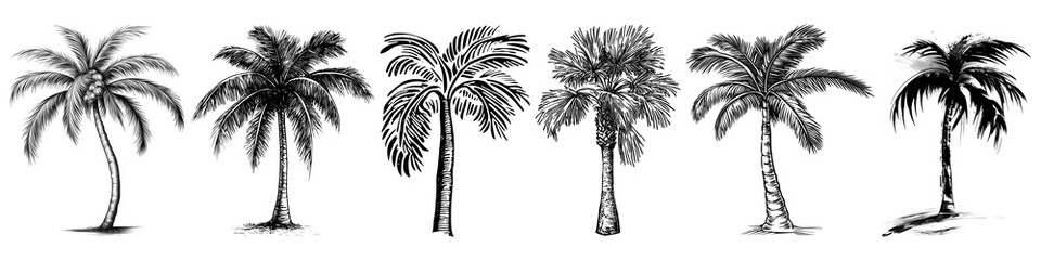 Obraz premium PNG Silhouetted palm trees vector art on transparent background