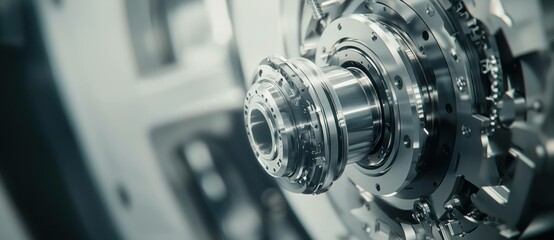Fototapeta premium High resolution close up of a metallic mechanical gear showcasing intricate details, ideal for technology, engineering, and industrial design themes