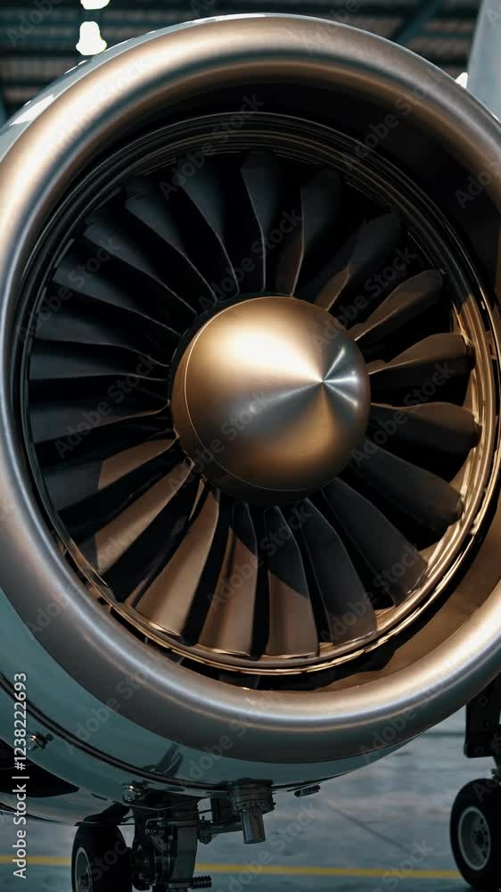 Poster a sharply focused shot showing the engine’s illuminated fans as they spool up, diffused lights in th