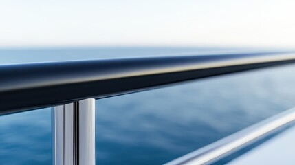 Fototapeta premium A yacht's elegantly designed railing stands out beautifully against the backdrop of a serene sea, illuminated by the bright daylight