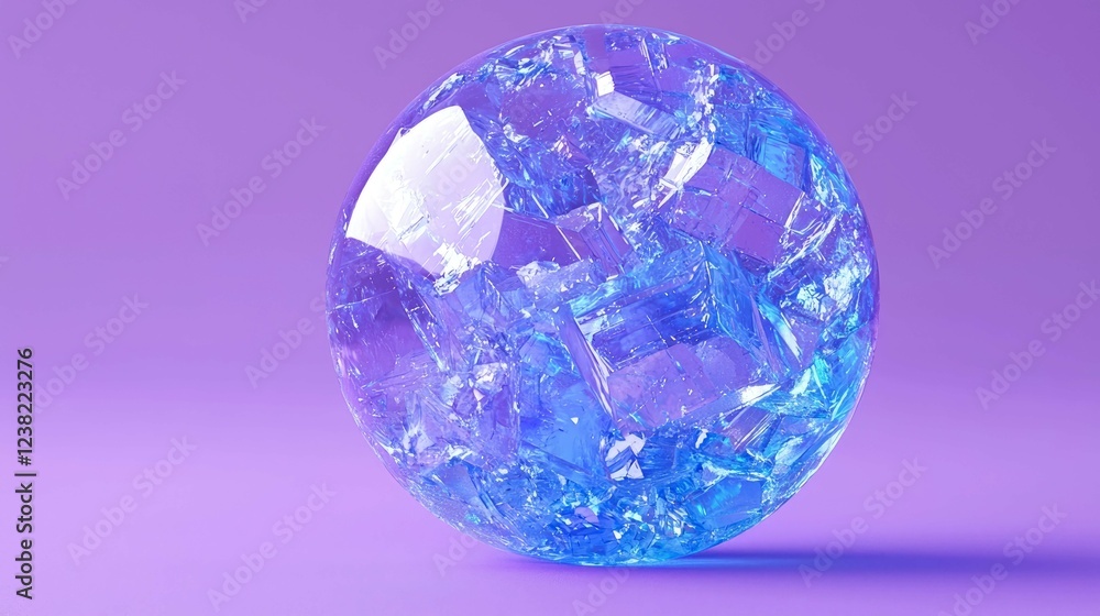 Poster mesmerizing blue crystal sphere: abstract 3d render of a geometric structure with purple background