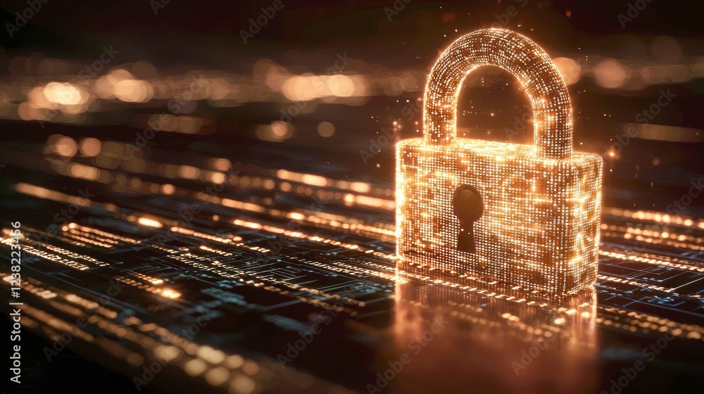 Poster illuminating digital security: a glowing padlock representing data protection and privacy in the cyb