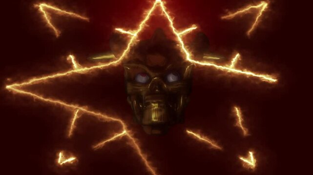 skull animation with fire pentagram effect