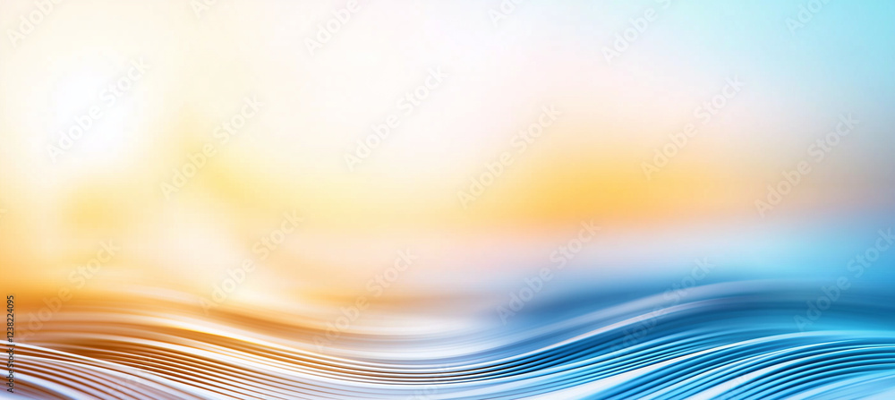 Poster abstract blue background with blurred wavy lines and warm tones creates serene atmosphere. smooth tr
