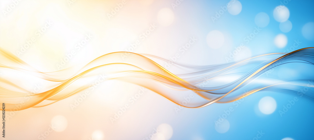 Poster soft wavy lines in warm orange and cool blue tones create serene abstract background with dreamy atm