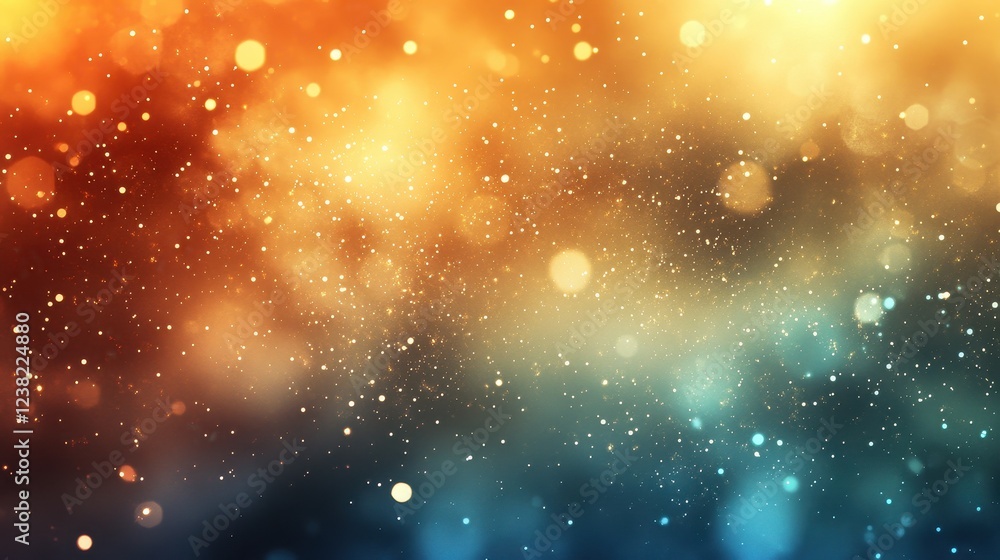 Poster abstract festive background with warm and cool tones, featuring glittering bokeh lights. ideal for h
