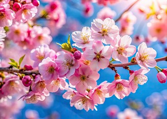 Panoramic spring bloom: delicate pink cherry blossoms create a breathtaking Japanese floral background.