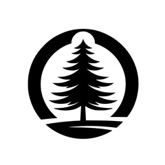 Majestic Evergreen: A Conifer Tree in a Circular Frame. Nature, Ecology, and Environmental Conservation Symbol