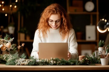 A health coach hosting a webinar and sharing general wellness tips, with a ring light and a laptop setup in a cozy home office