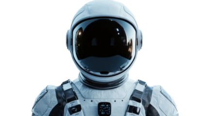 Astronaut wearing spacesuit and looking forward on transparent background