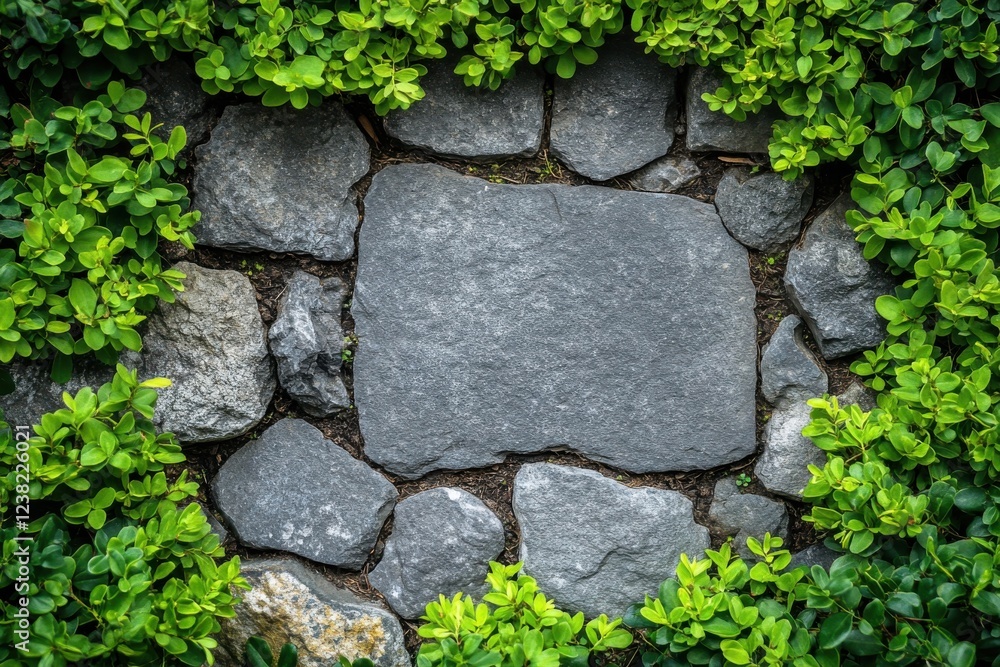 Aufkleber lively green shrub forming a natural frame around a blank space for customization and design applica