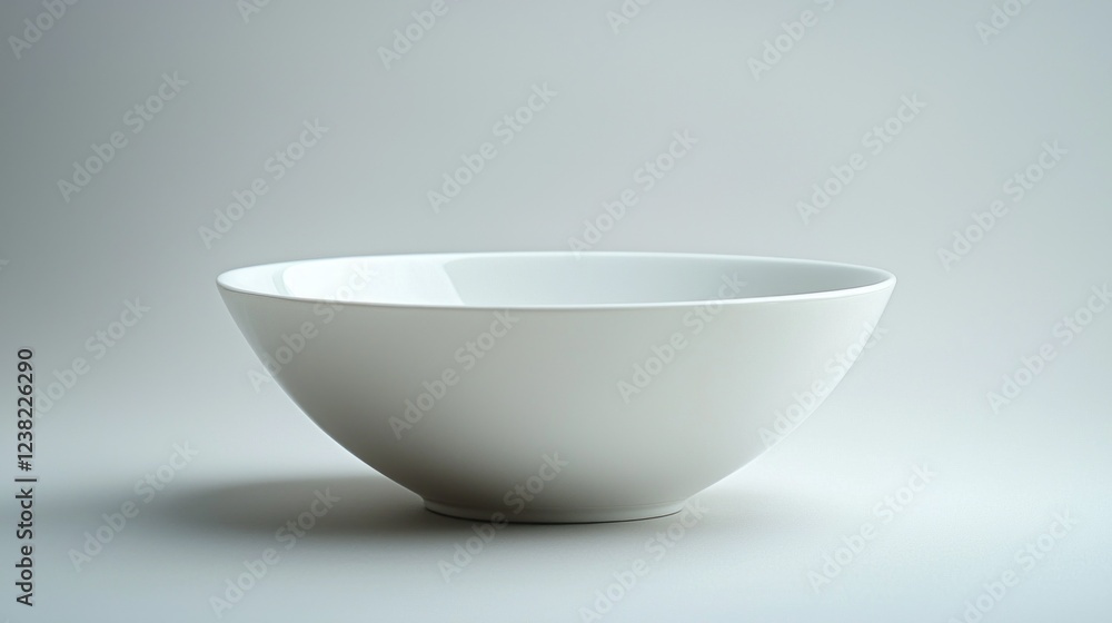 Poster a sleek, white ceramic bowl rests on a gentle surface, illuminated softly, highlighting its smooth c