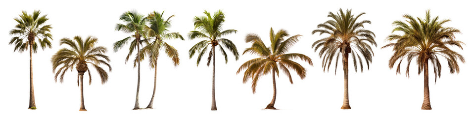 Obraz premium Coconut tree tropical plant png cut out element set, transparent background