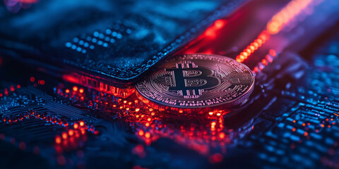 Cryptocurrency revolution bitcoin on digital wallet virtual space technology image futuristic ambiance close-up view financial concept