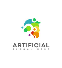 Artificial Intelligence Logo Design Colorful Human Head Abstract