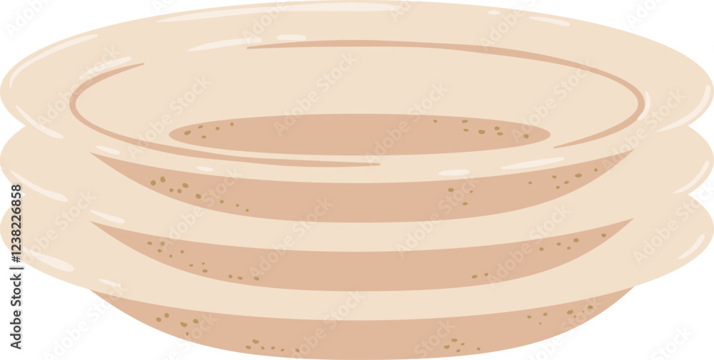 Poster beige ceramic plates stacked on top of each other, creating a visually appealing repetition of shape