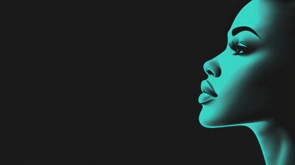 Elegant profile of a beautiful black female with glowing brown eyes against a dark background, showcasing artistic expression and captivating beauty in a modern illustration