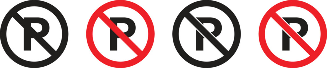 No parking sign icon set. Warning, caution and information symbol icon for the public. Vector illustration