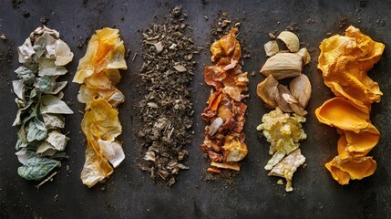 decomposing food scraps in a compost bin, showing the transformation of organic waste into rich, fertile compost