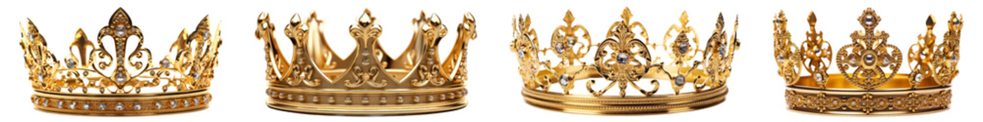 Golden crown png cut out element set, transparent background
